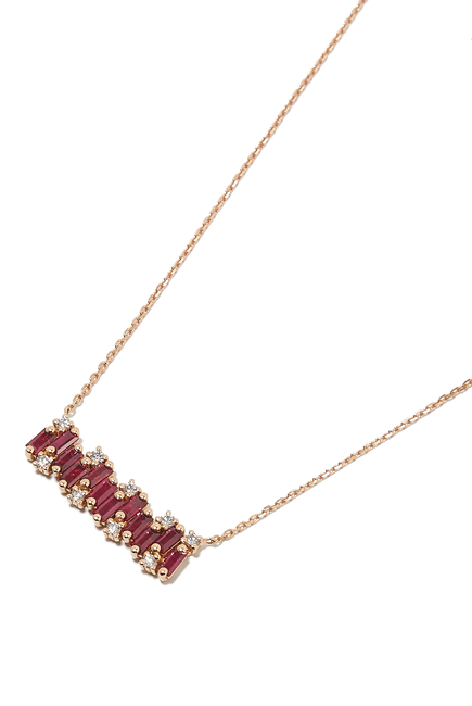 Wide Necklace, 18k Rose Gold with Ruby & Diamond